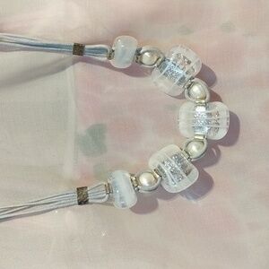 Necklace Clear Translucent Beads White Grey Strands Choker